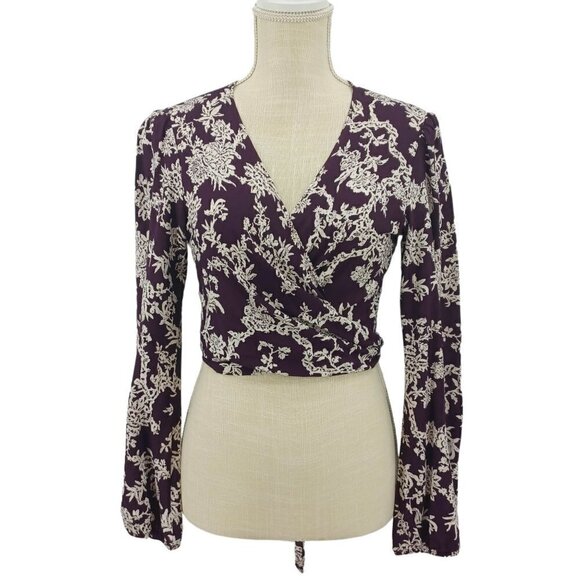 Flynn Skye That's a Wrap Crop Top Wine Floral Women's M Boho Festival Hippie - Picture 5 of 12